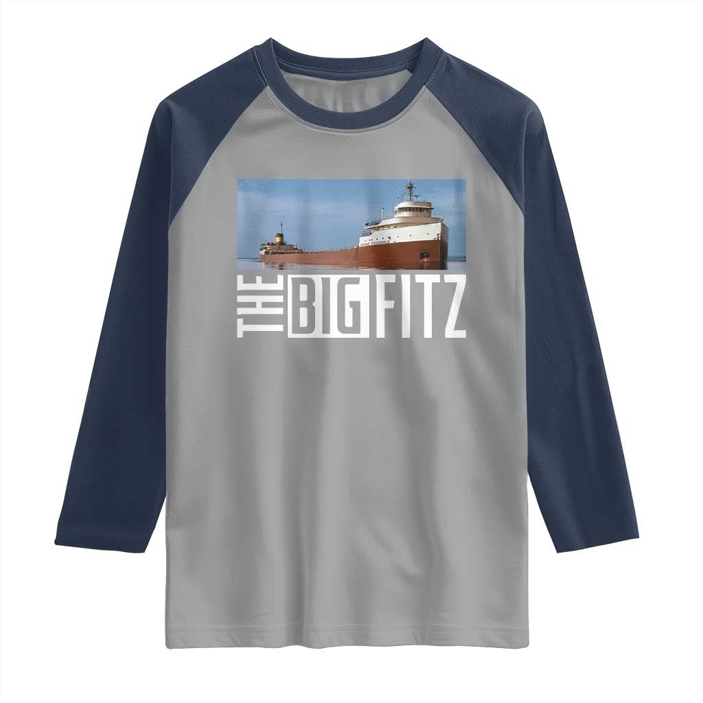The Big Fitz Tribute Raglan Shirt SS Edmund Fitzgerald Freighter Design for Great Lakes History - Wonder Print Shop