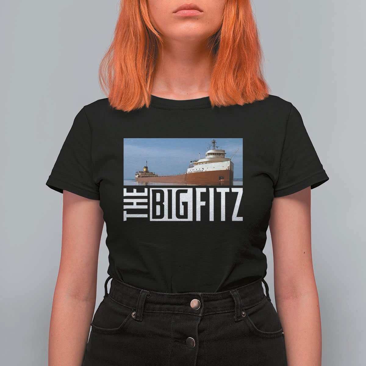 The Big Fitz Tribute T Shirt For Women SS Edmund Fitzgerald Freighter Design for Great Lakes History - Wonder Print Shop