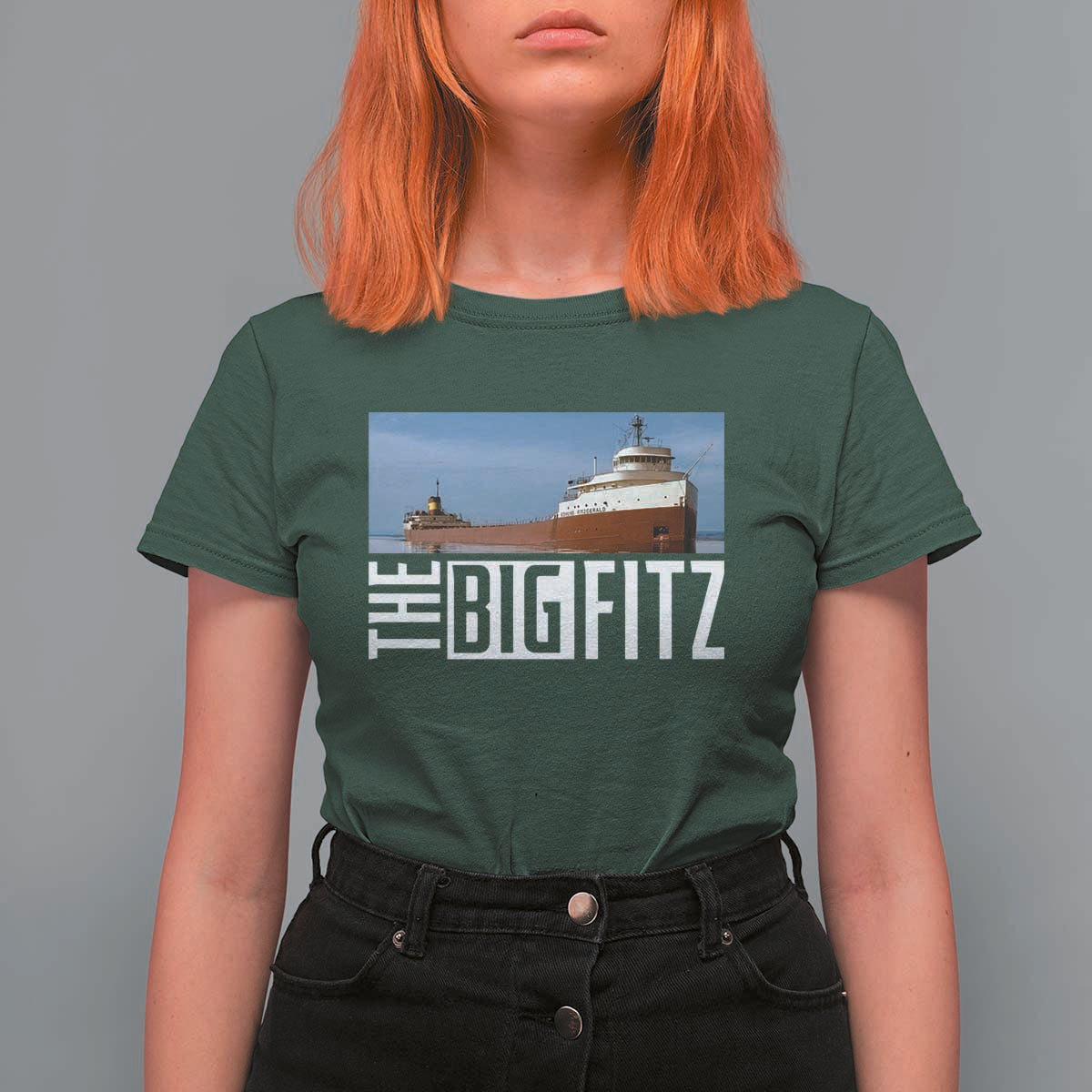 The Big Fitz Tribute T Shirt For Women SS Edmund Fitzgerald Freighter Design for Great Lakes History - Wonder Print Shop