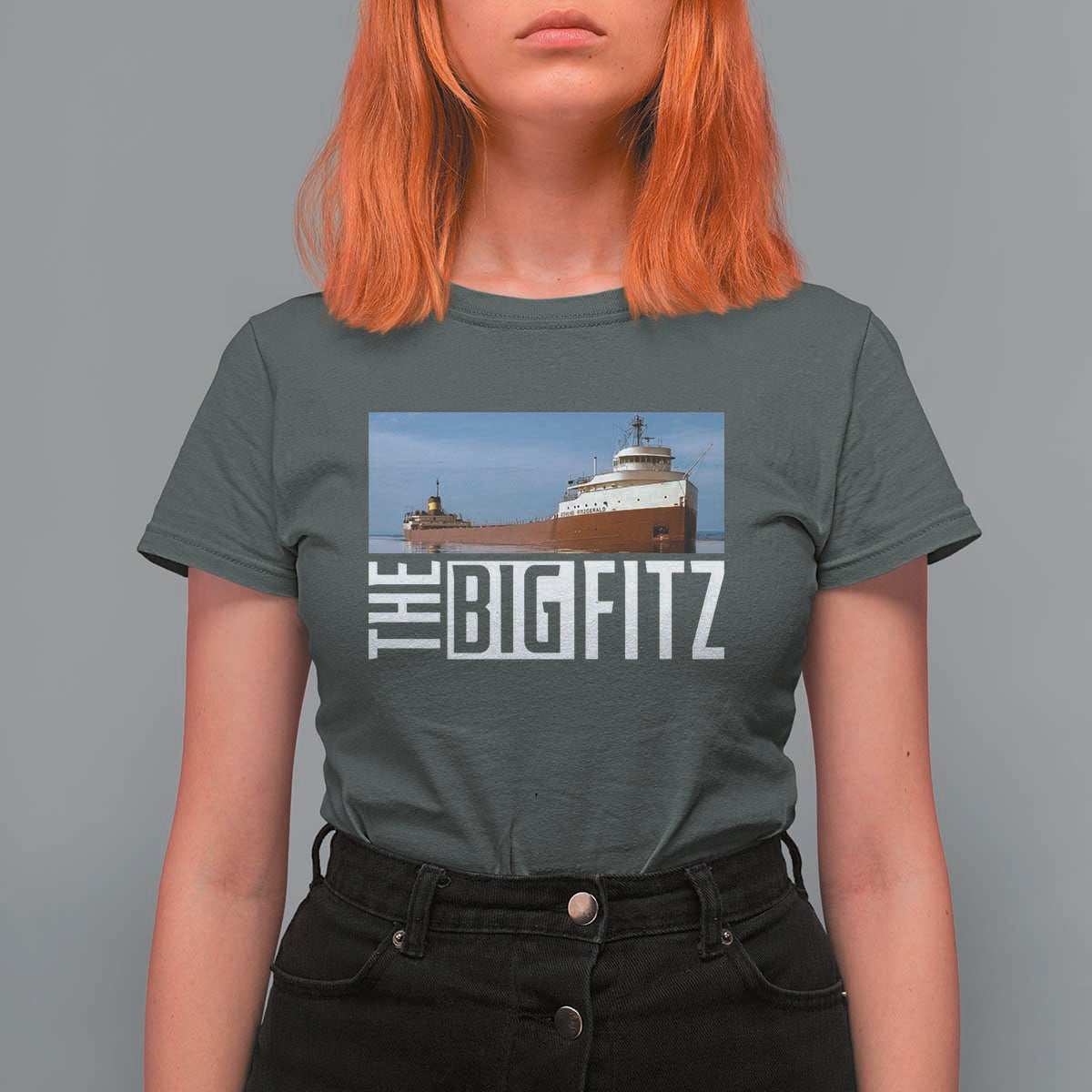 The Big Fitz Tribute T Shirt For Women SS Edmund Fitzgerald Freighter Design for Great Lakes History - Wonder Print Shop