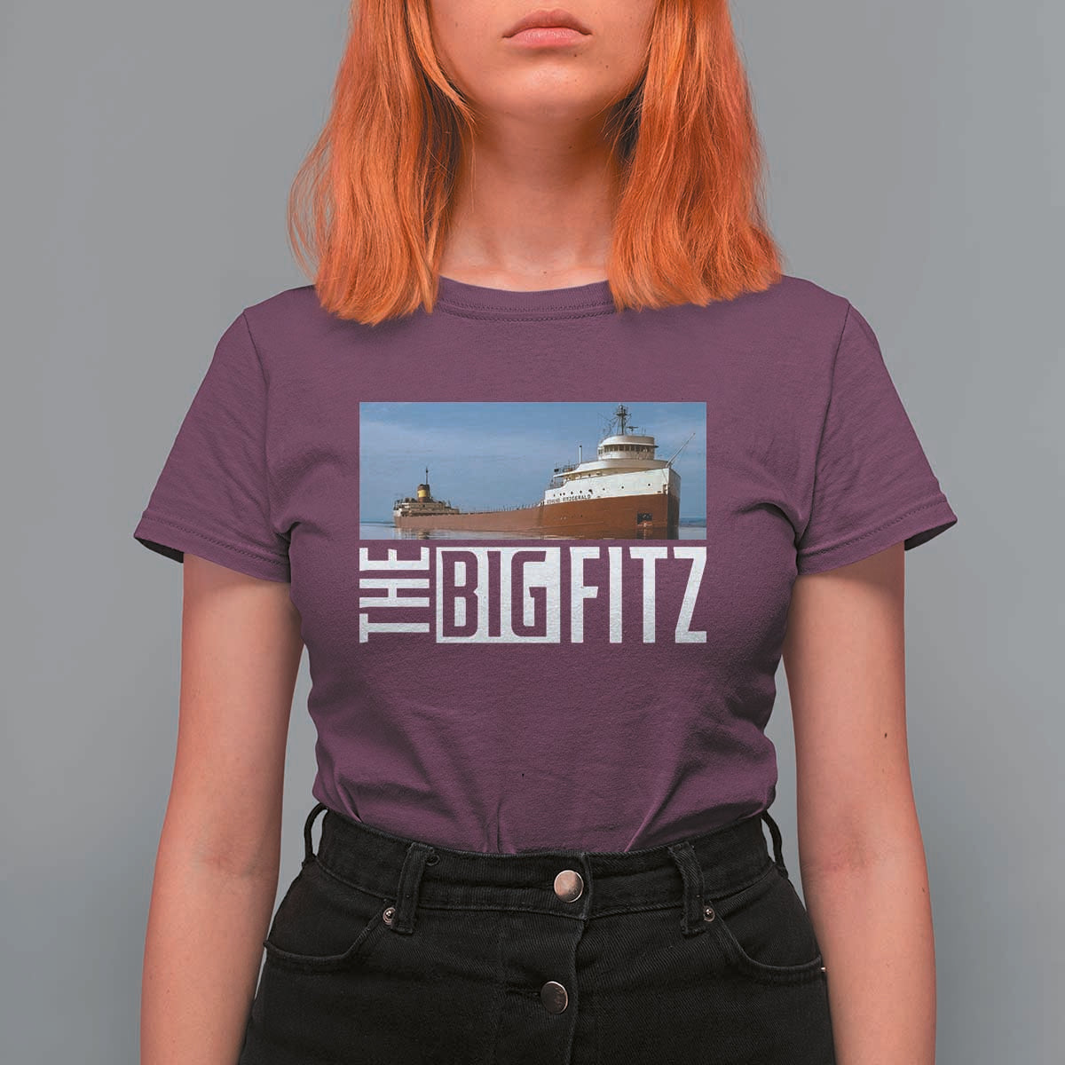 The Big Fitz Tribute T Shirt For Women SS Edmund Fitzgerald Freighter Design for Great Lakes History - Wonder Print Shop