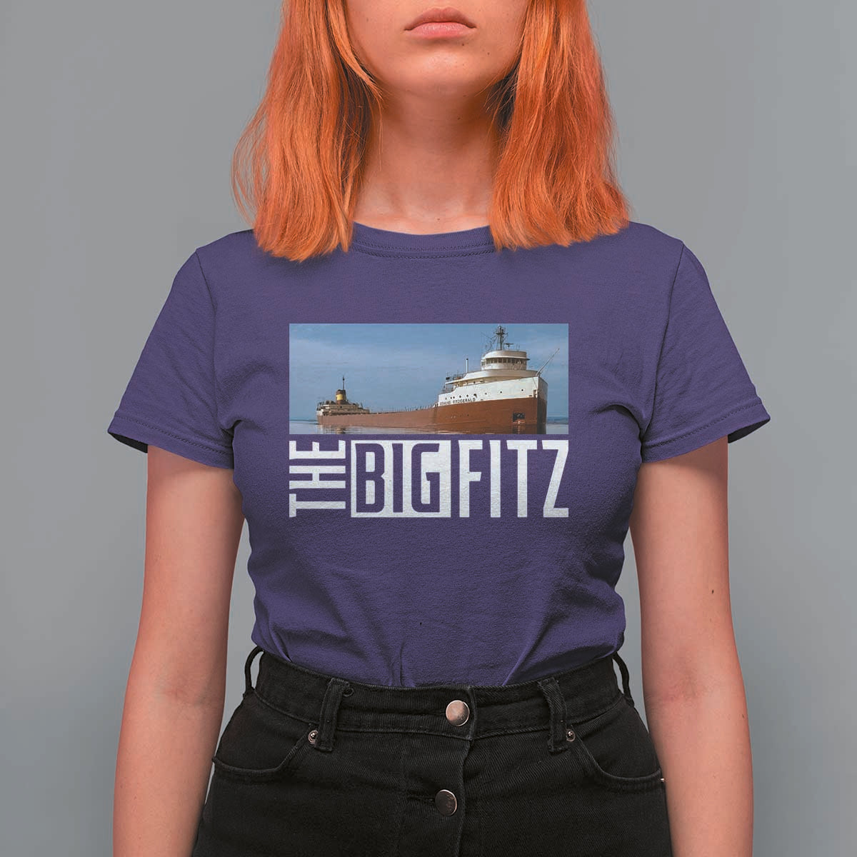 The Big Fitz Tribute T Shirt For Women SS Edmund Fitzgerald Freighter Design for Great Lakes History - Wonder Print Shop