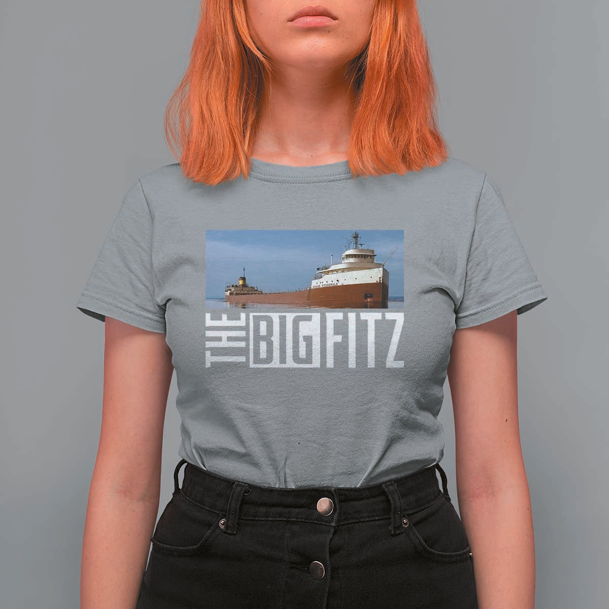 The Big Fitz Tribute T Shirt For Women SS Edmund Fitzgerald Freighter Design for Great Lakes History - Wonder Print Shop