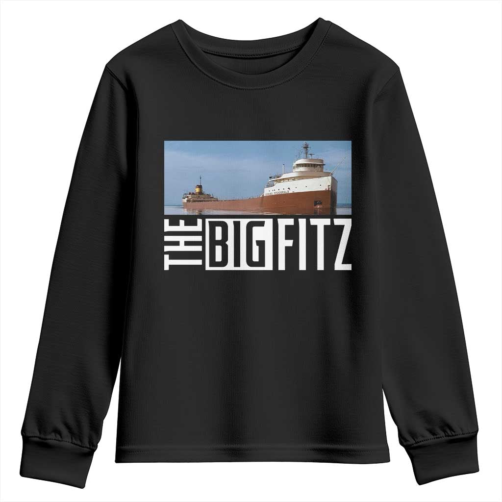 The Big Fitz Tribute Youth Sweatshirt SS Edmund Fitzgerald Freighter Design for Great Lakes History - Wonder Print Shop