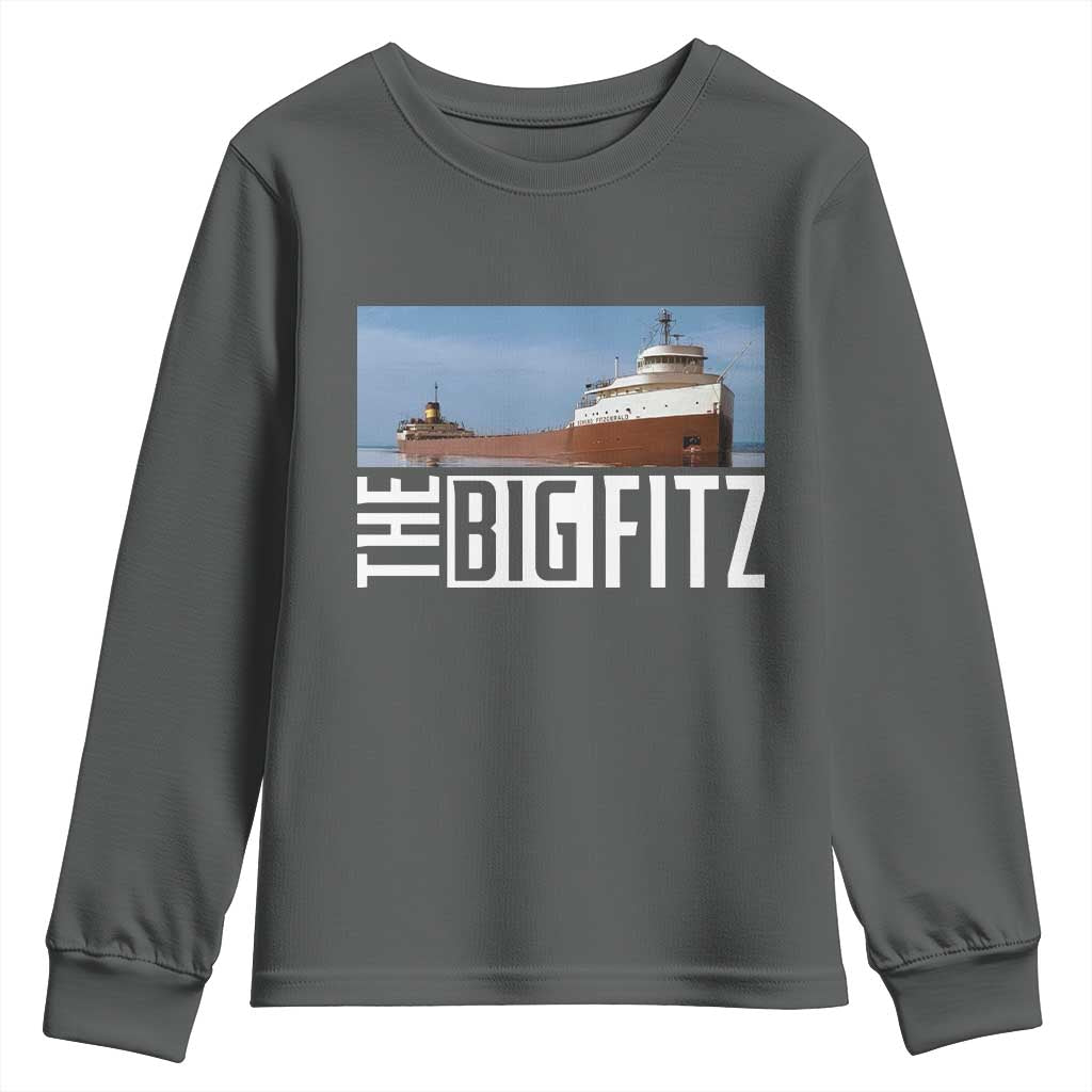 The Big Fitz Tribute Youth Sweatshirt SS Edmund Fitzgerald Freighter Design for Great Lakes History - Wonder Print Shop