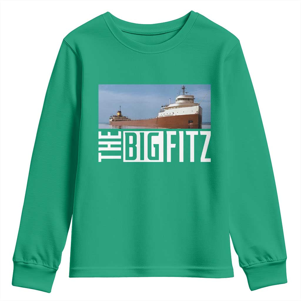 The Big Fitz Tribute Youth Sweatshirt SS Edmund Fitzgerald Freighter Design for Great Lakes History - Wonder Print Shop