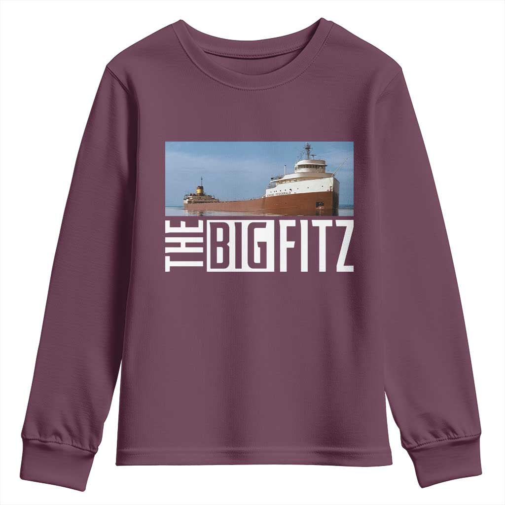 The Big Fitz Tribute Youth Sweatshirt SS Edmund Fitzgerald Freighter Design for Great Lakes History - Wonder Print Shop