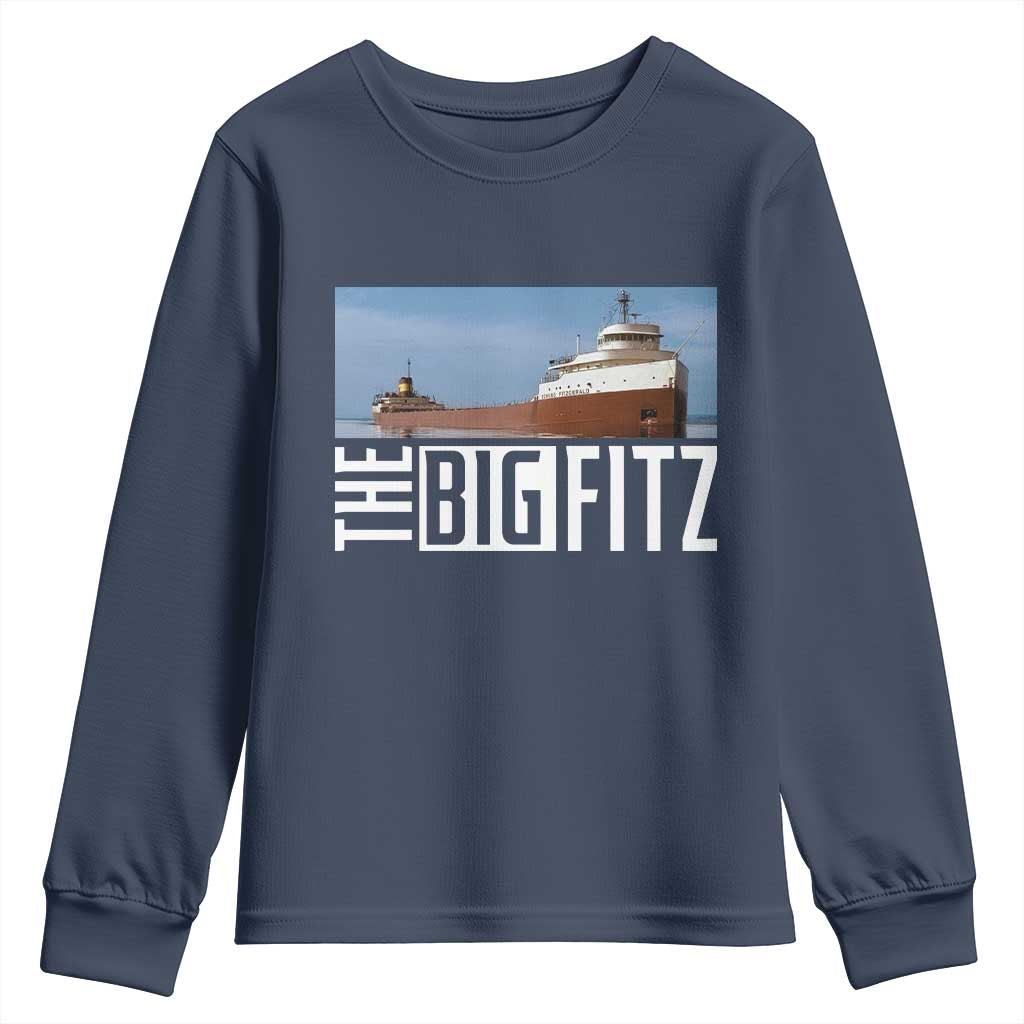 The Big Fitz Tribute Youth Sweatshirt SS Edmund Fitzgerald Freighter Design for Great Lakes History - Wonder Print Shop