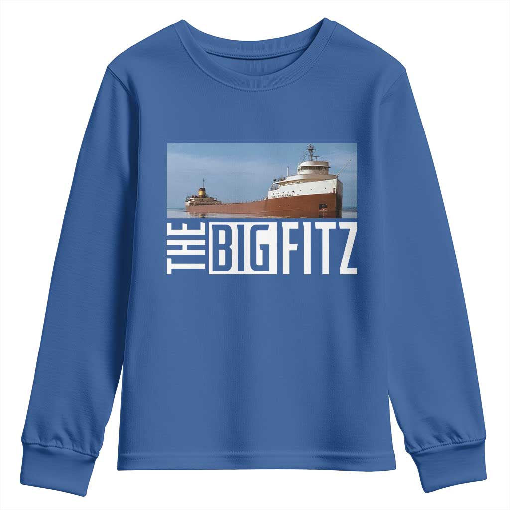 The Big Fitz Tribute Youth Sweatshirt SS Edmund Fitzgerald Freighter Design for Great Lakes History - Wonder Print Shop
