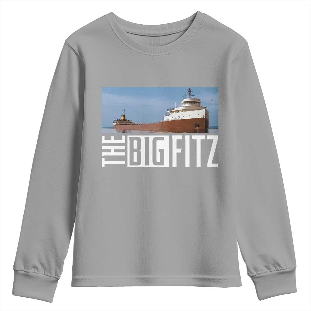 The Big Fitz Tribute Youth Sweatshirt SS Edmund Fitzgerald Freighter Design for Great Lakes History - Wonder Print Shop