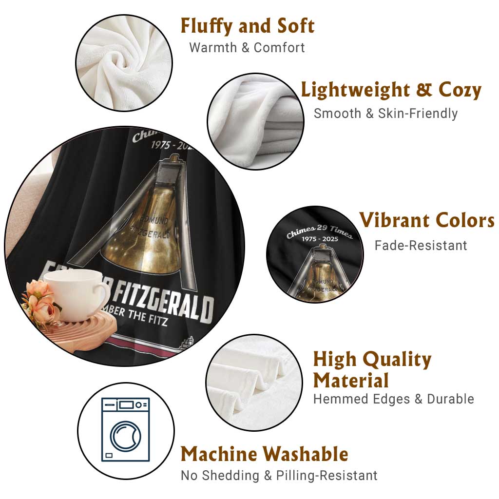 Edmund Fitzgerald 50th Anniversary Tribute Throw Blanket Chimes 29 Times 1975 2025 Memorial - Wonder Print Shop