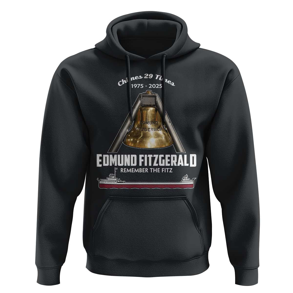 Edmund Fitzgerald 50th Anniversary Tribute Hoodie Chimes 29 Times 1975 2025 Memorial - Wonder Print Shop