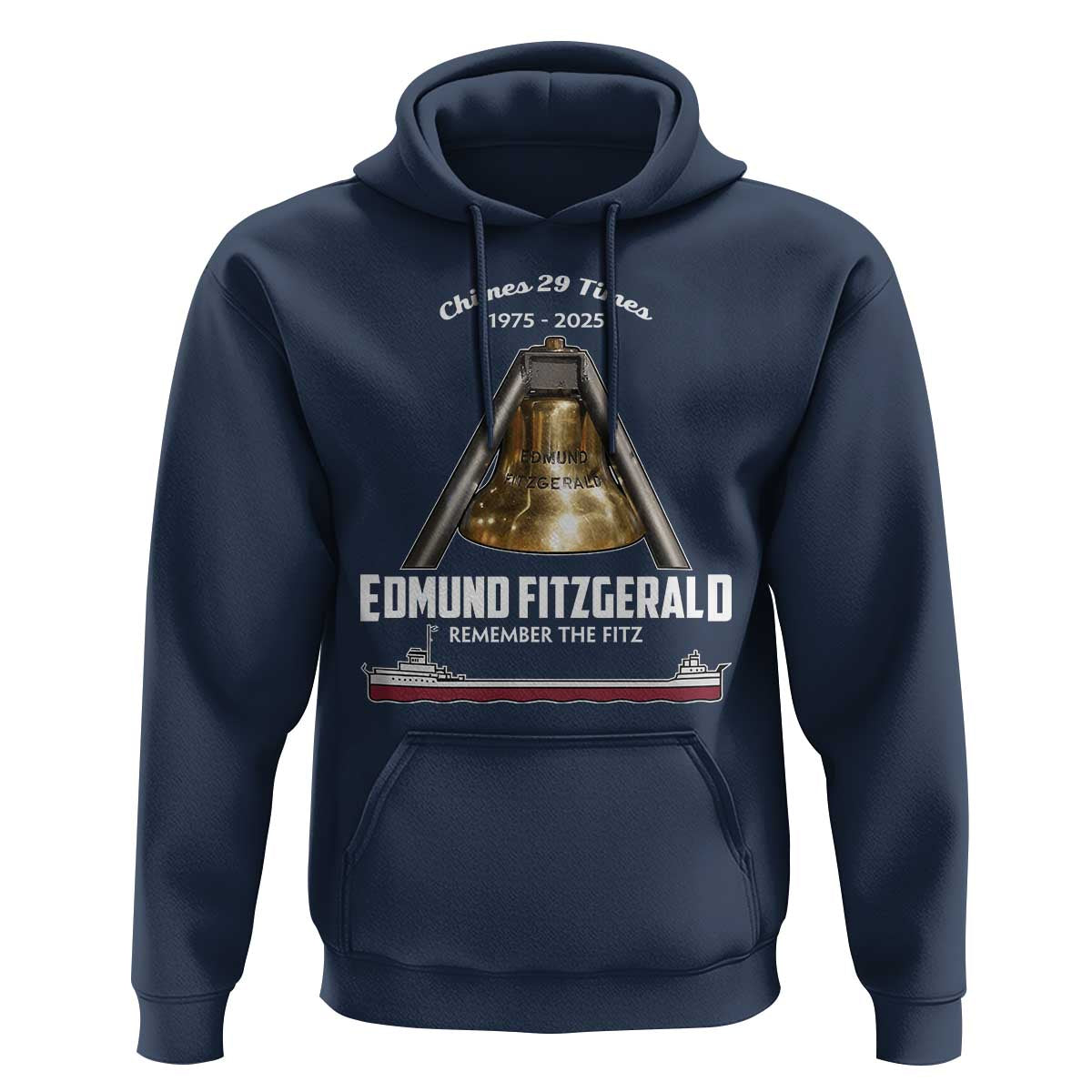 Edmund Fitzgerald 50th Anniversary Tribute Hoodie Chimes 29 Times 1975 2025 Memorial - Wonder Print Shop