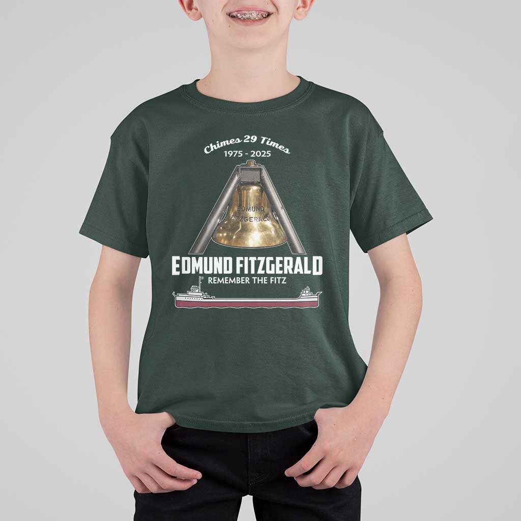 Edmund Fitzgerald 50th Anniversary Tribute T Shirt For Kid Chimes 29 Times 1975 2025 Memorial - Wonder Print Shop