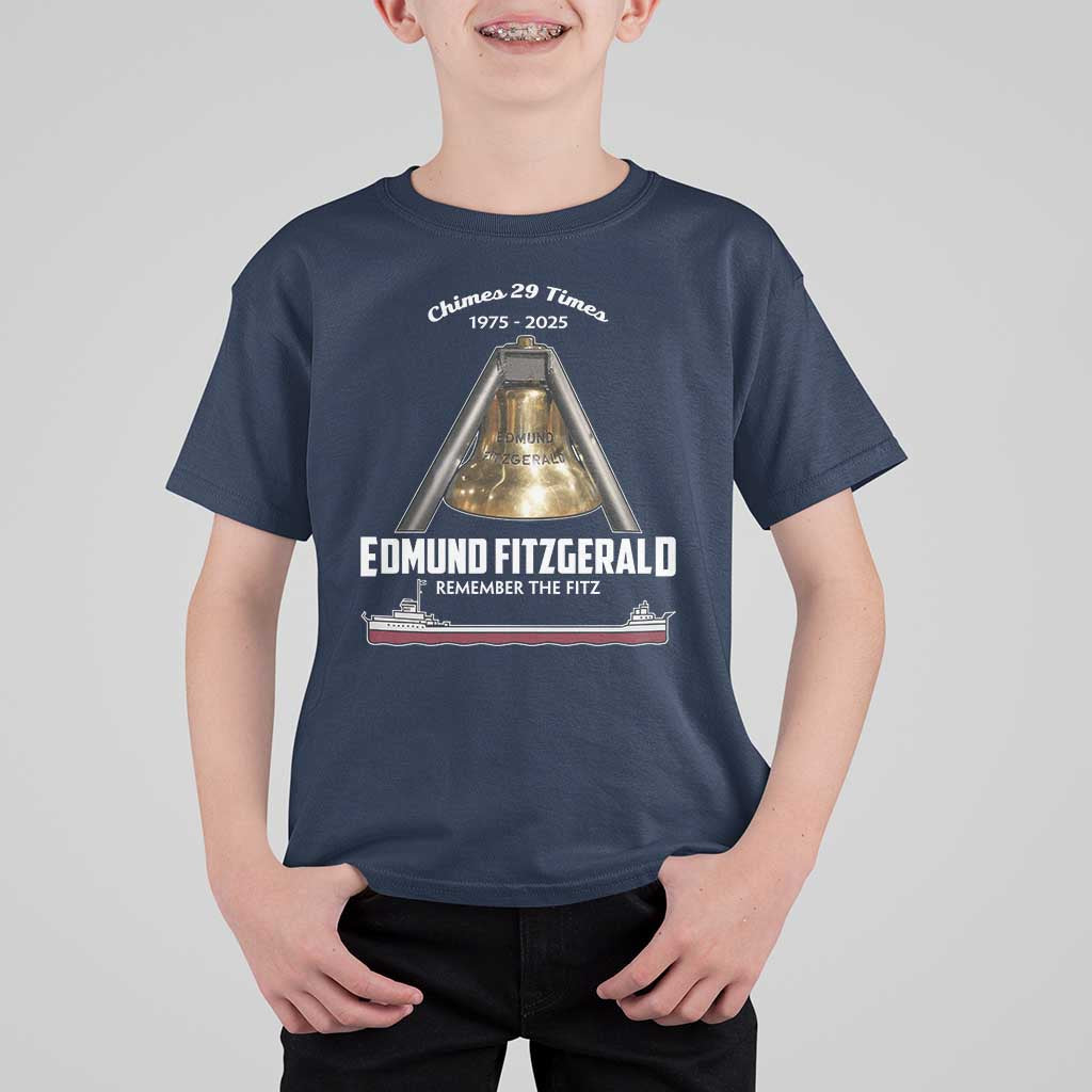 Edmund Fitzgerald 50th Anniversary Tribute T Shirt For Kid Chimes 29 Times 1975 2025 Memorial - Wonder Print Shop