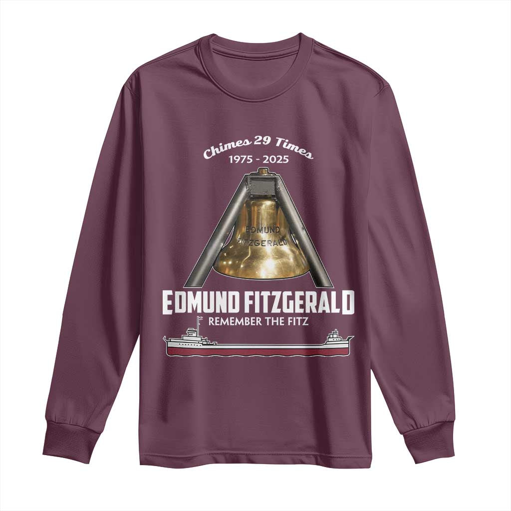 Edmund Fitzgerald 50th Anniversary Tribute Long Sleeve Shirt Chimes 29 Times 1975 2025 Memorial - Wonder Print Shop