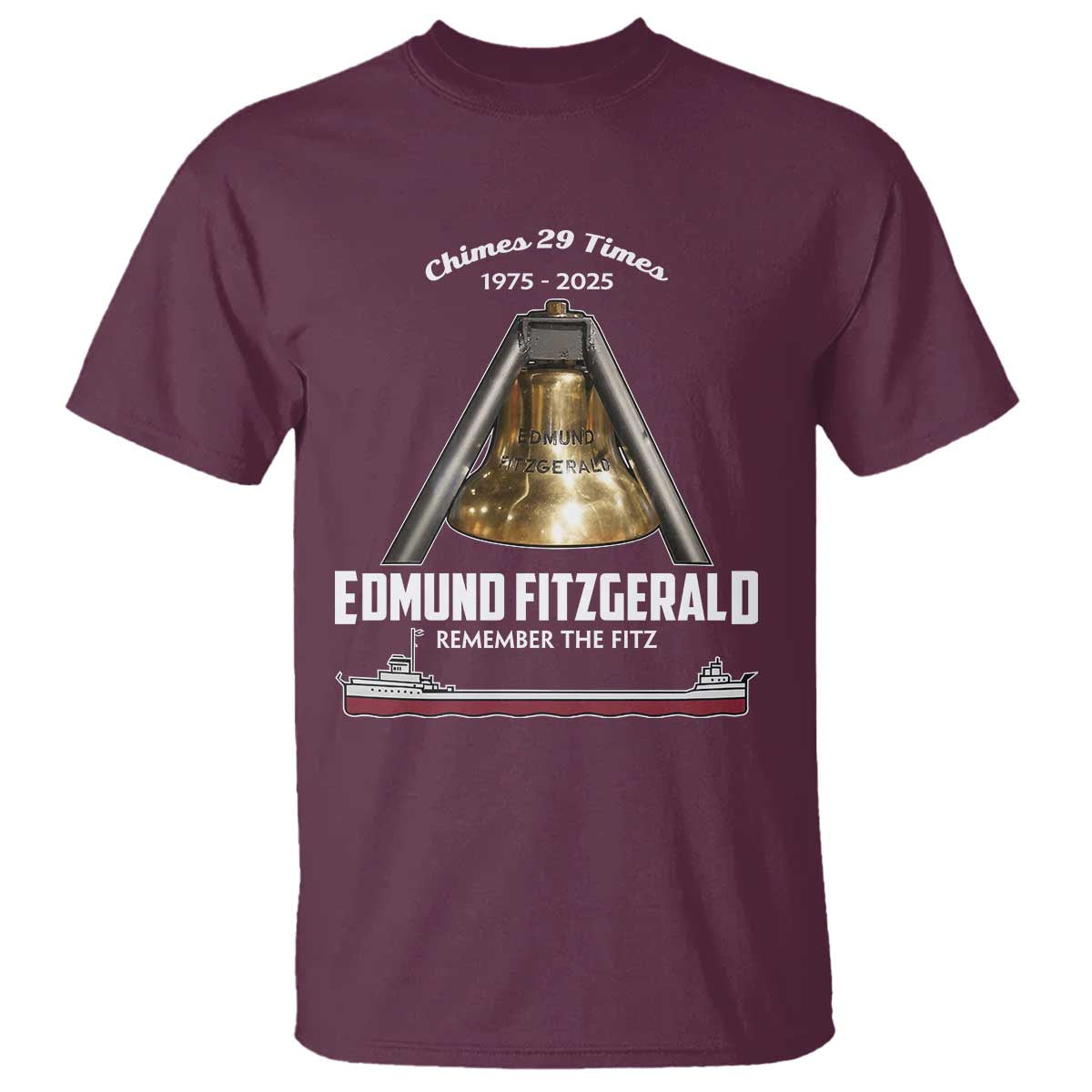 Edmund Fitzgerald 50th Anniversary Tribute T Shirt Chimes 29 Times 1975 2025 Memorial - Wonder Print Shop