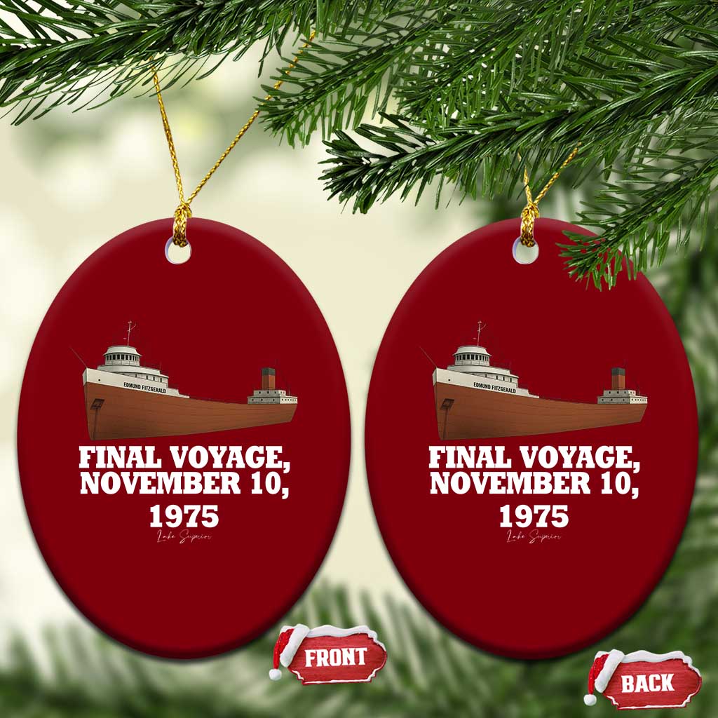 SS Edmund Fitzgerald Final Voyage Tribute Ceramic Ornament November 10 1975 Lake Superior Memorial - Wonder Print Shop