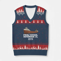SS Edmund Fitzgerald Final Voyage Tribute V-Neck Knit Sweater Vest November 10 1975 Lake Superior Memorial - Wonder Print Shop