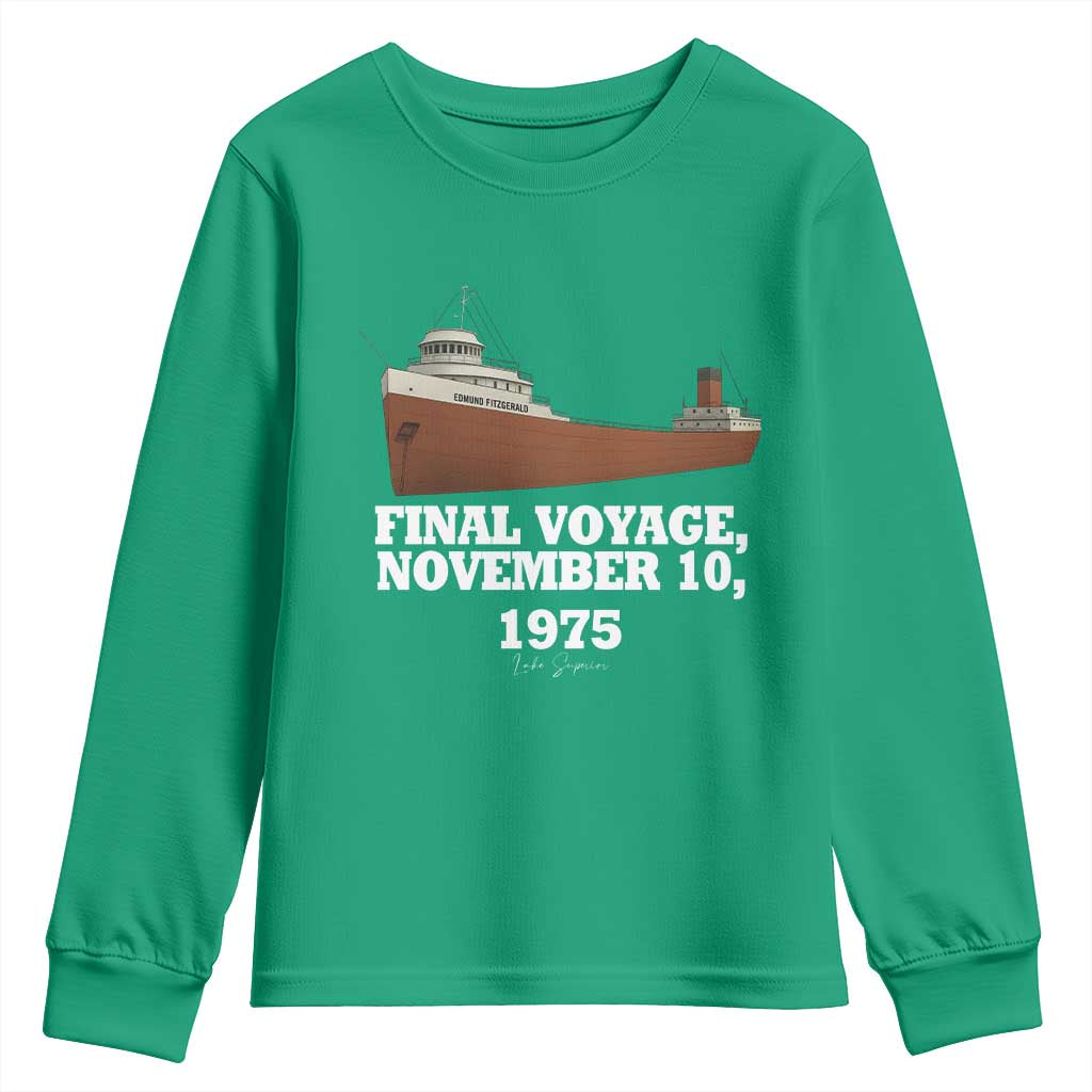 SS Edmund Fitzgerald Final Voyage Tribute Youth Sweatshirt November 10 1975 Lake Superior Memorial - Wonder Print Shop