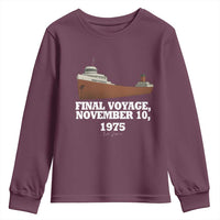 SS Edmund Fitzgerald Final Voyage Tribute Youth Sweatshirt November 10 1975 Lake Superior Memorial - Wonder Print Shop