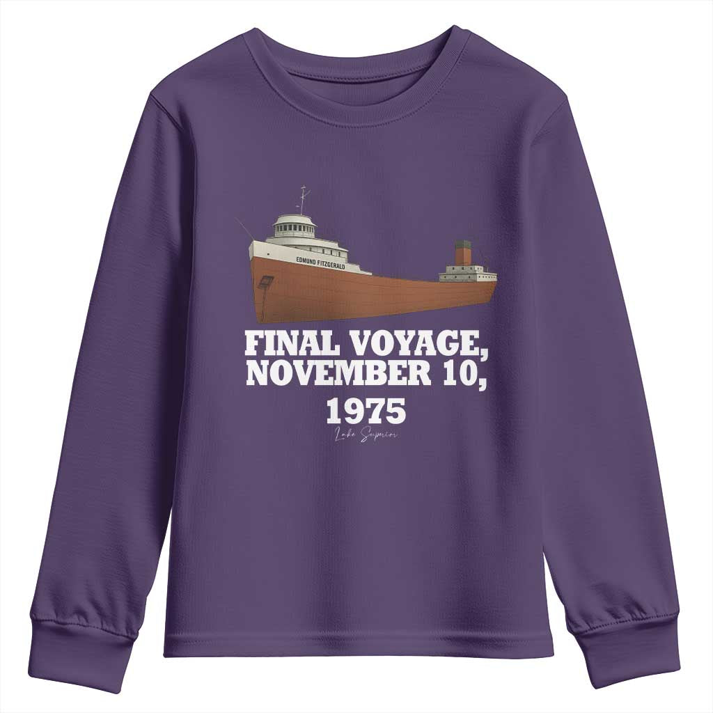 SS Edmund Fitzgerald Final Voyage Tribute Youth Sweatshirt November 10 1975 Lake Superior Memorial - Wonder Print Shop