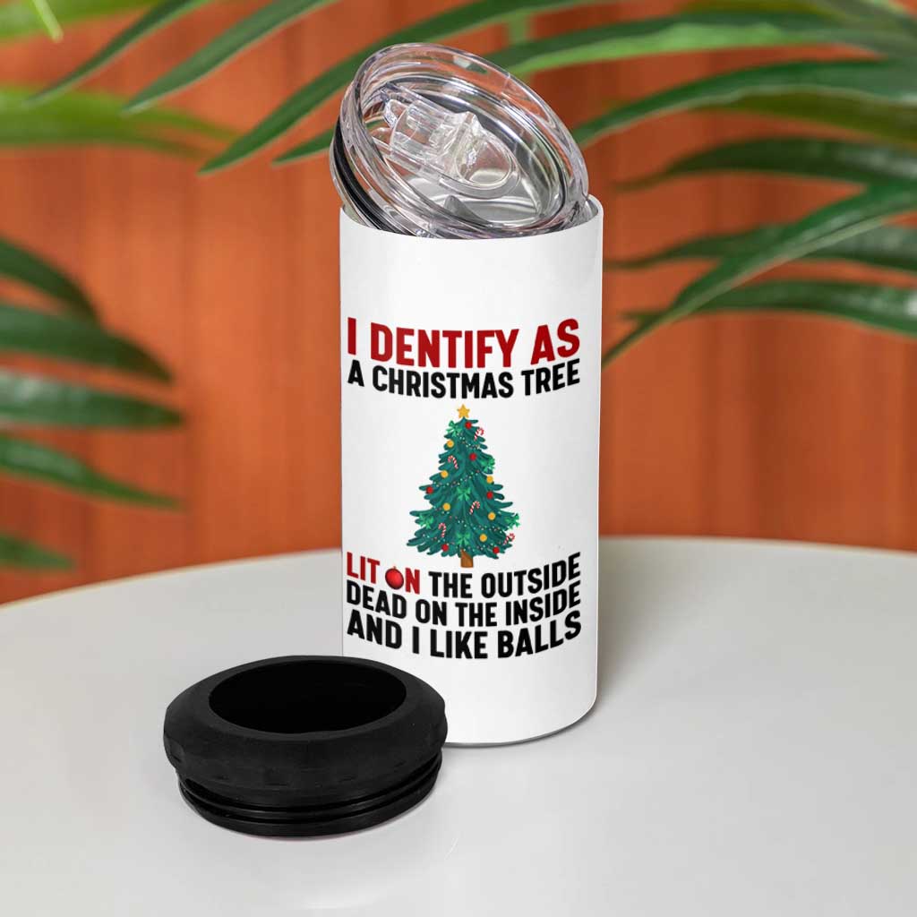 I Identify as a Christmas Tree 4 in 1 Can Cooler Tumbler Funny Lit and Dead Inside Holiday Humor - Wonder Print Shop