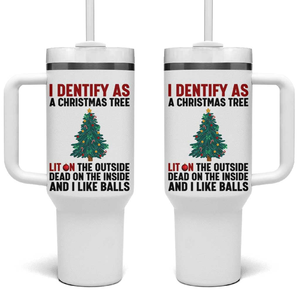 I Identify as a Christmas Tree Tumbler With Handle Funny Lit and Dead Inside Holiday Humor - Wonder Print Shop