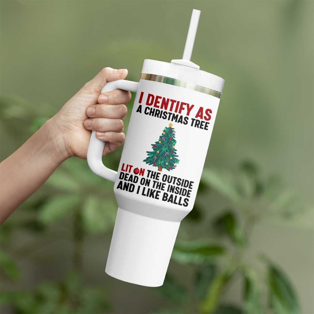 I Identify as a Christmas Tree Tumbler With Handle Funny Lit and Dead Inside Holiday Humor - Wonder Print Shop