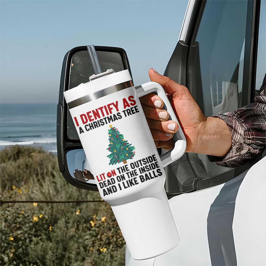 I Identify as a Christmas Tree Tumbler With Handle Funny Lit and Dead Inside Holiday Humor - Wonder Print Shop