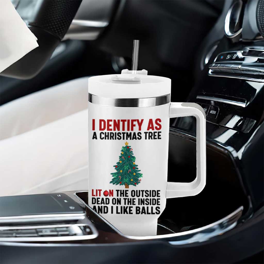 I Identify as a Christmas Tree Tumbler With Handle Funny Lit and Dead Inside Holiday Humor - Wonder Print Shop