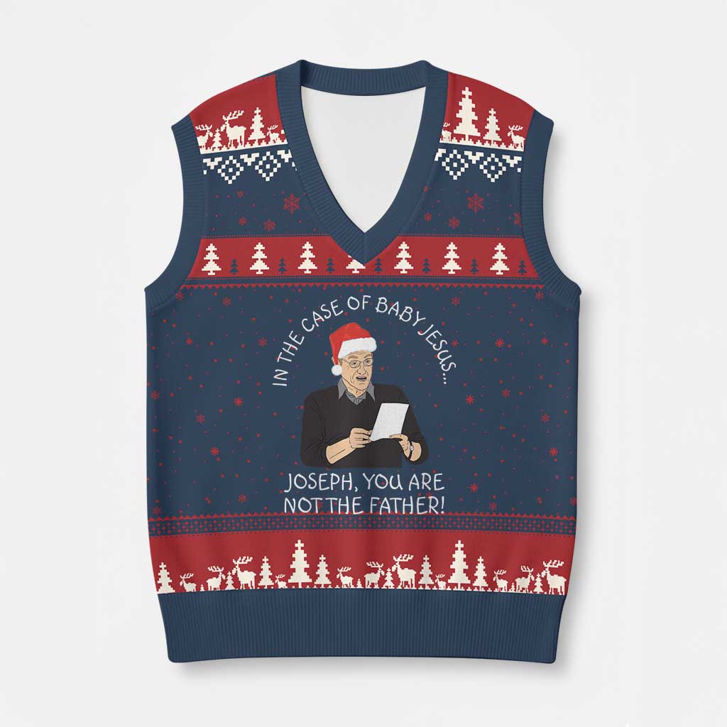 Funny Christmas Jesus Paternity Test V-Neck Knit Sweater Vest Joseph You Are Not the Father Holiday Humor - Wonder Print Shop