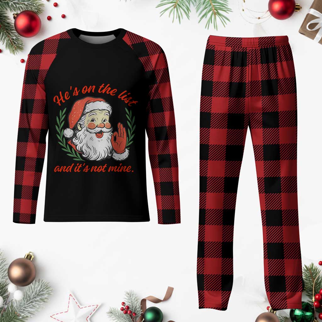 Funny Santa He is On the List Christmas Plaid Pajama Set Sassy Retro Holiday Humor - Wonder Print Shop