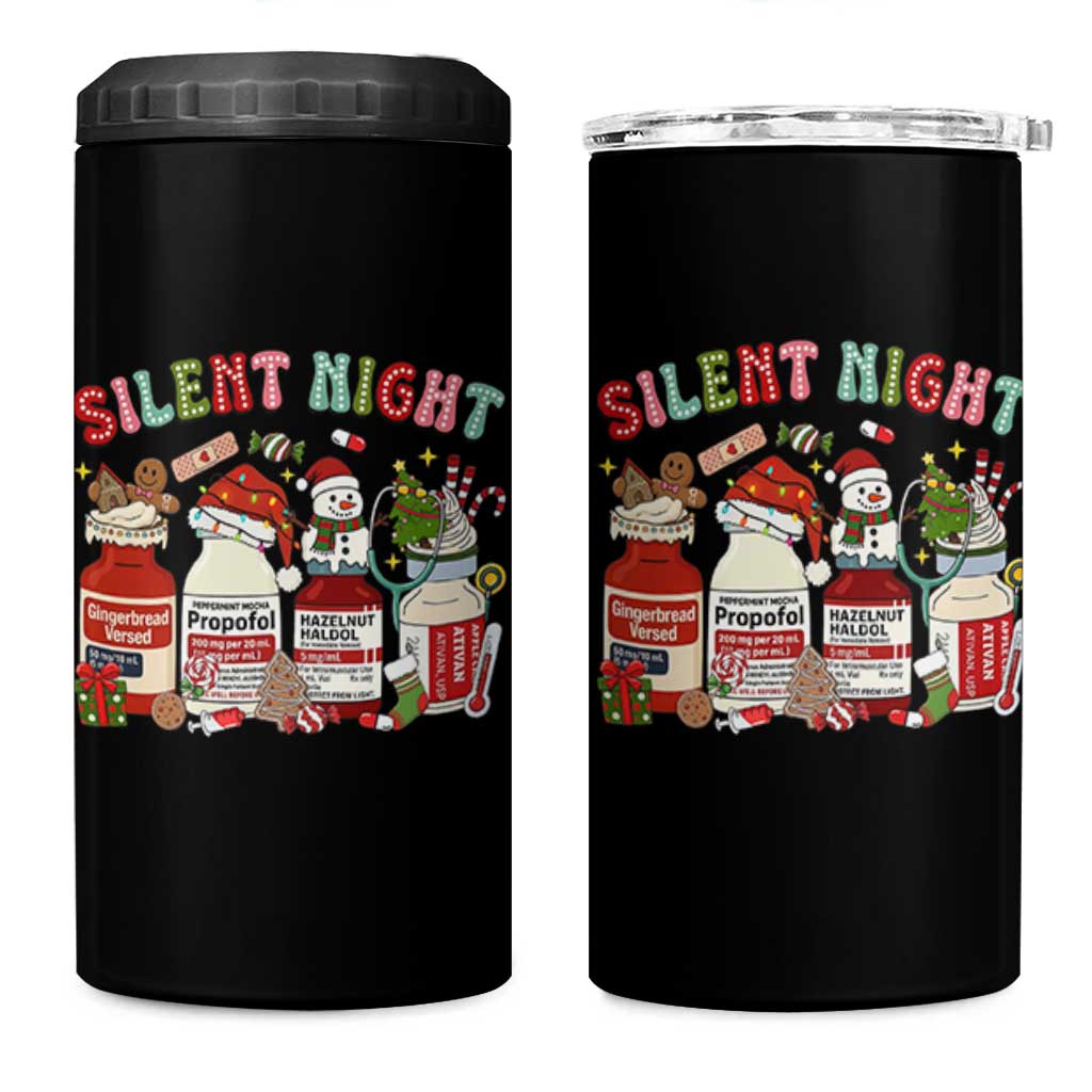Funny Silent Night Nurse Christmas 4 in 1 Can Cooler Tumbler Festive Meds and Holiday Medical Humor - Wonder Print Shop