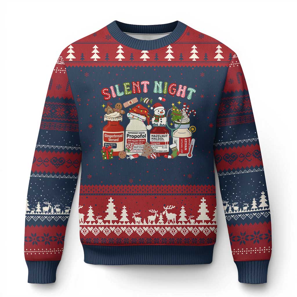 Funny Silent Night Nurse Xmas Ugly Christmas Sweater Festive Meds and Holiday Medical Humor - Wonder Print Shop