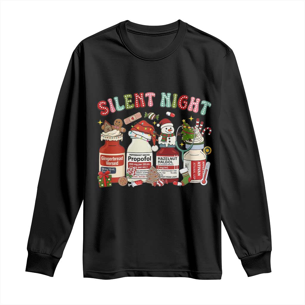 Funny Silent Night Nurse Christmas Long Sleeve Shirt Festive Meds and Holiday Medical Humor - Wonder Print Shop