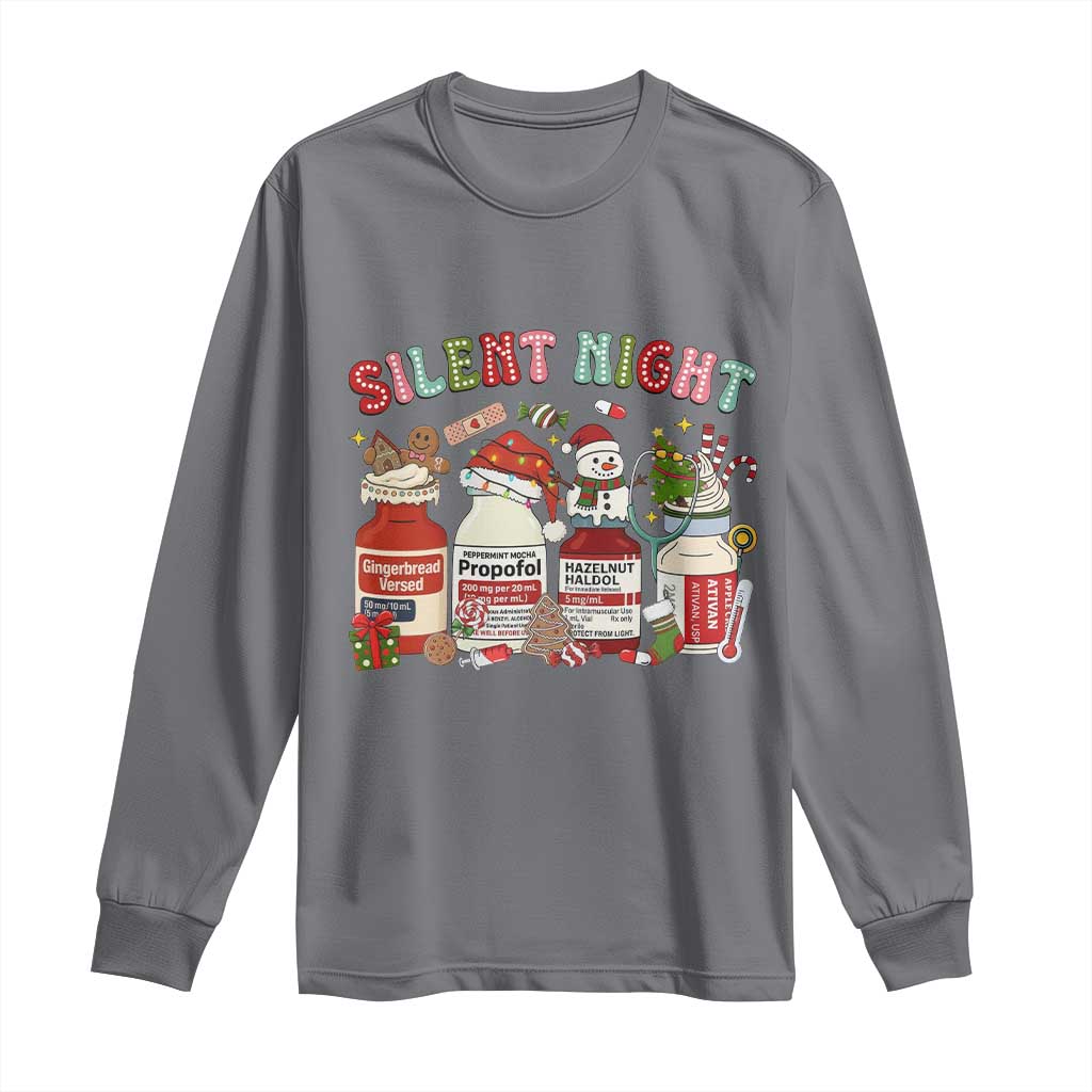Funny Silent Night Nurse Christmas Long Sleeve Shirt Festive Meds and Holiday Medical Humor - Wonder Print Shop
