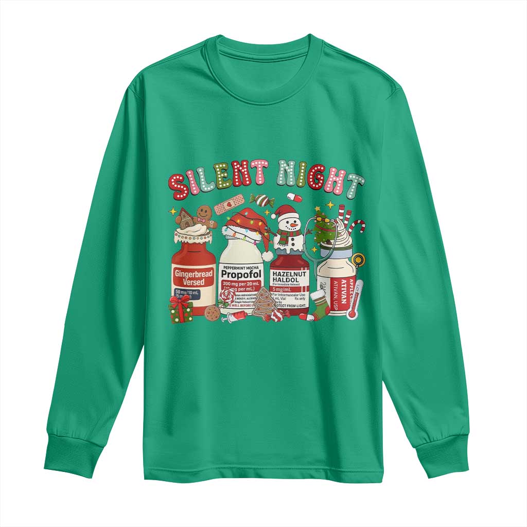 Funny Silent Night Nurse Christmas Long Sleeve Shirt Festive Meds and Holiday Medical Humor - Wonder Print Shop