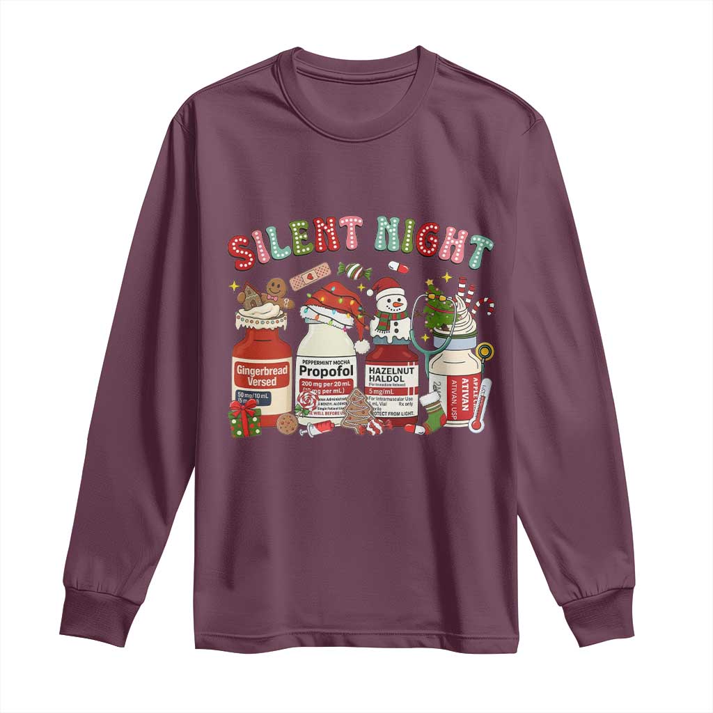 Funny Silent Night Nurse Christmas Long Sleeve Shirt Festive Meds and Holiday Medical Humor - Wonder Print Shop