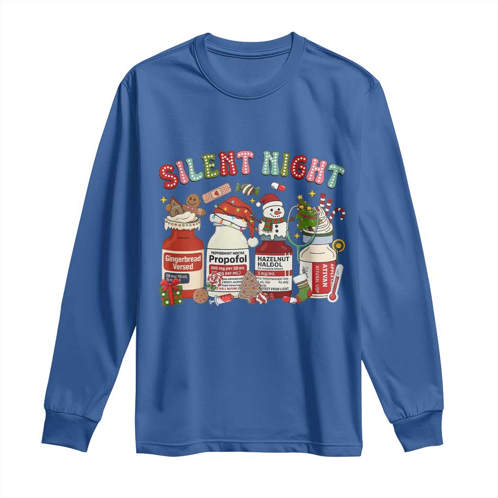 Funny Silent Night Nurse Christmas Long Sleeve Shirt Festive Meds and Holiday Medical Humor - Wonder Print Shop
