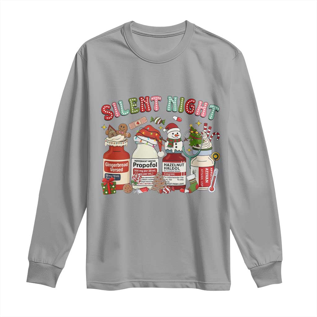 Funny Silent Night Nurse Christmas Long Sleeve Shirt Festive Meds and Holiday Medical Humor - Wonder Print Shop