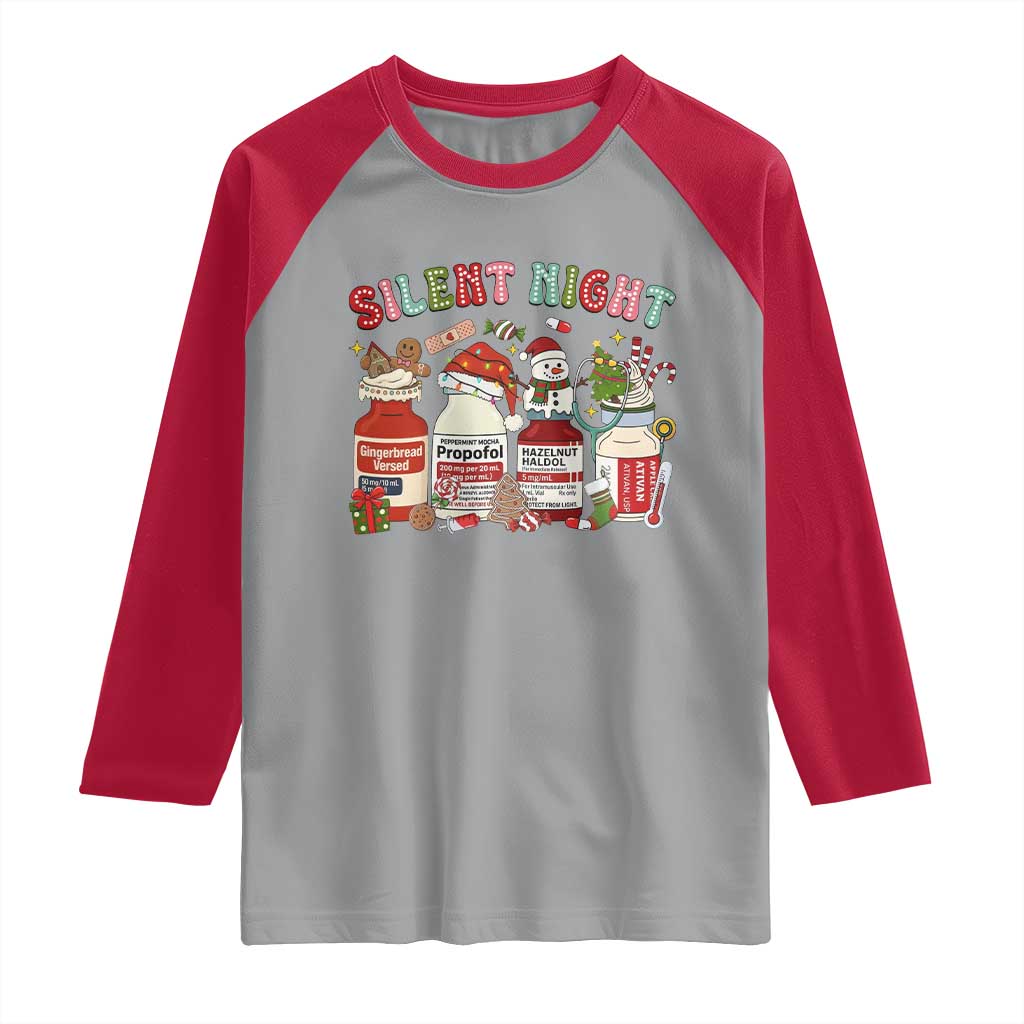 Funny Silent Night Nurse Christmas Raglan Shirt Festive Meds and Holiday Medical Humor - Wonder Print Shop