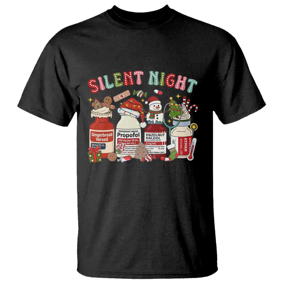 Funny Silent Night Nurse Christmas T Shirt Festive Meds and Holiday Medical Humor - Wonder Print Shop