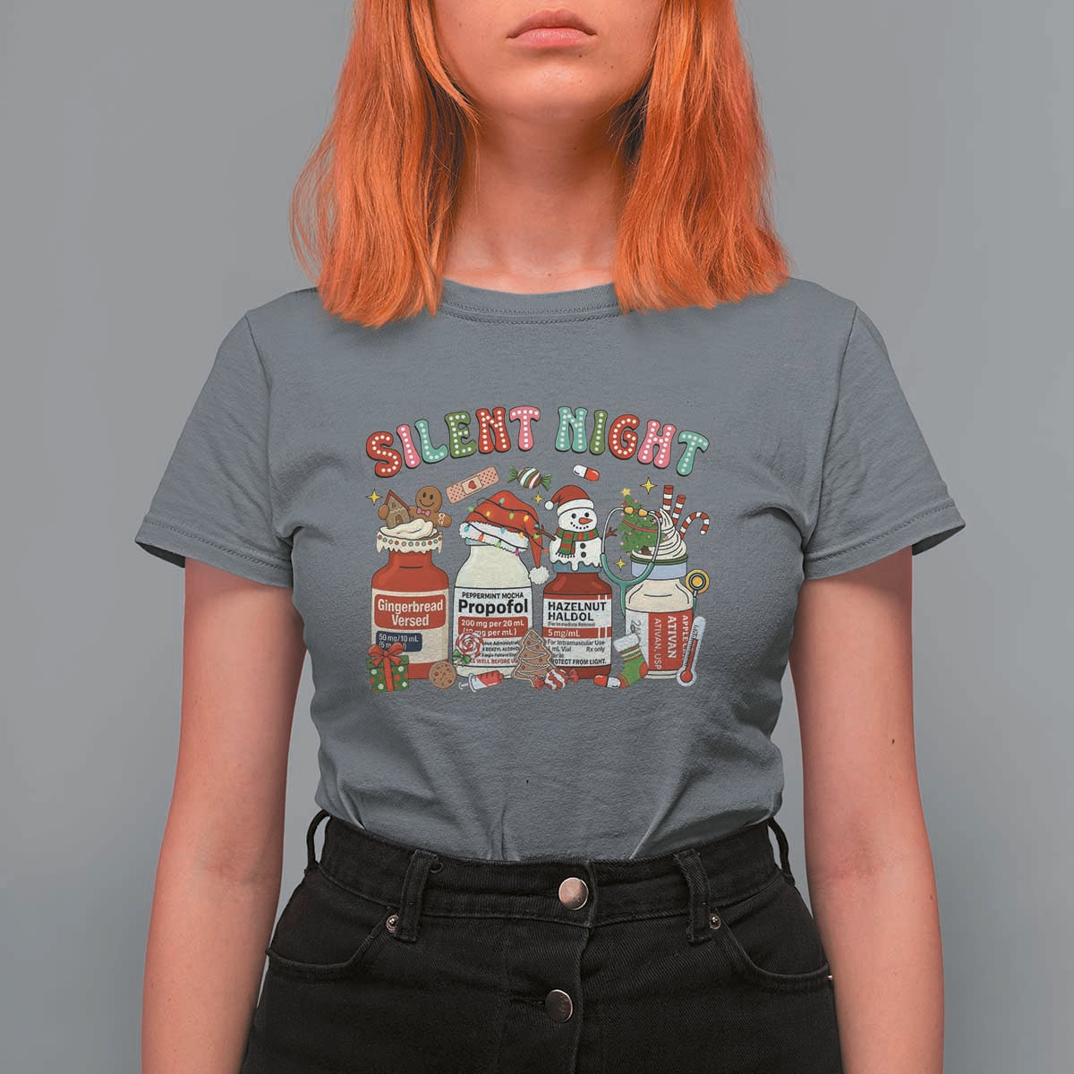 Funny Silent Night Nurse Christmas T Shirt For Women Festive Meds and Holiday Medical Humor - Wonder Print Shop