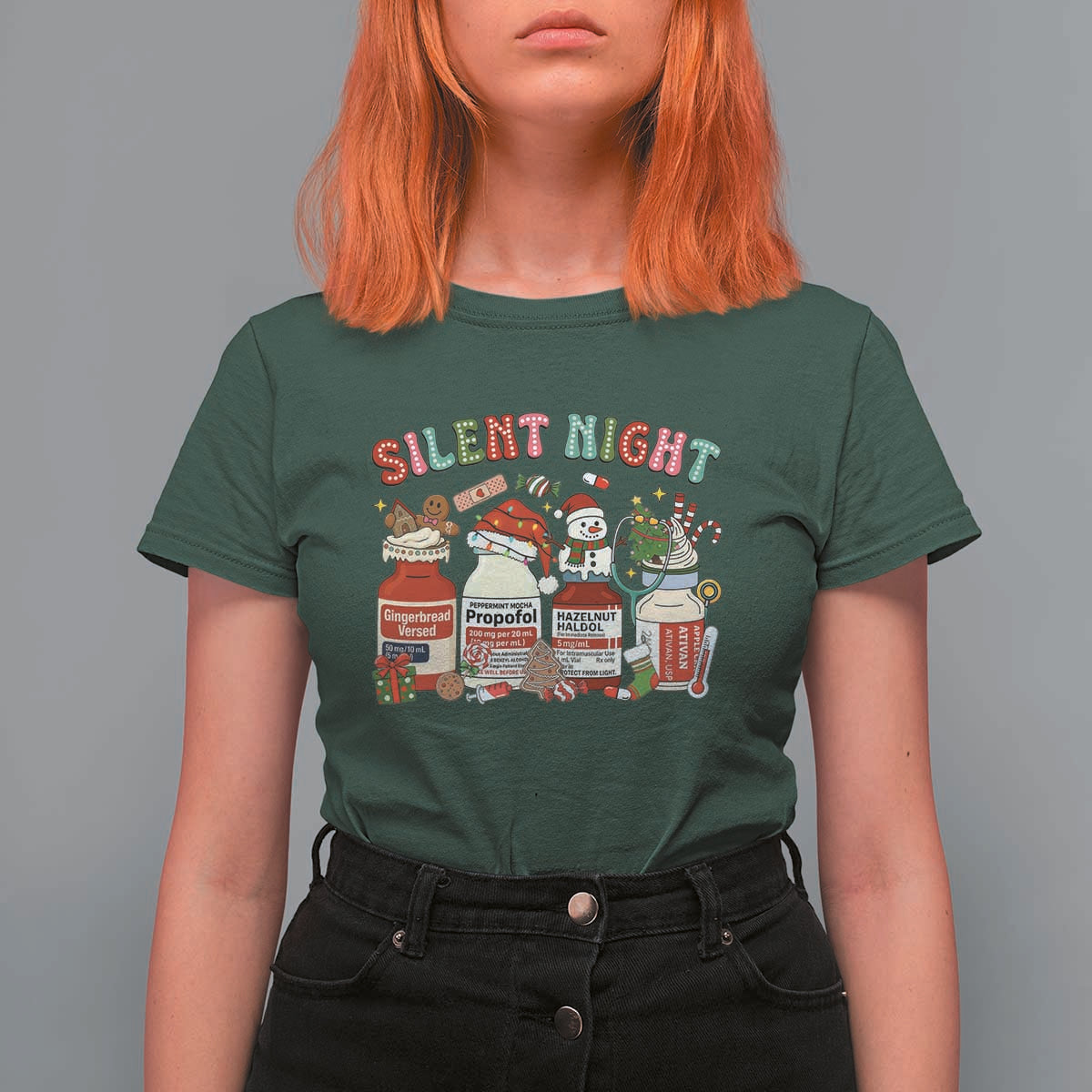 Funny Silent Night Nurse Christmas T Shirt For Women Festive Meds and Holiday Medical Humor - Wonder Print Shop
