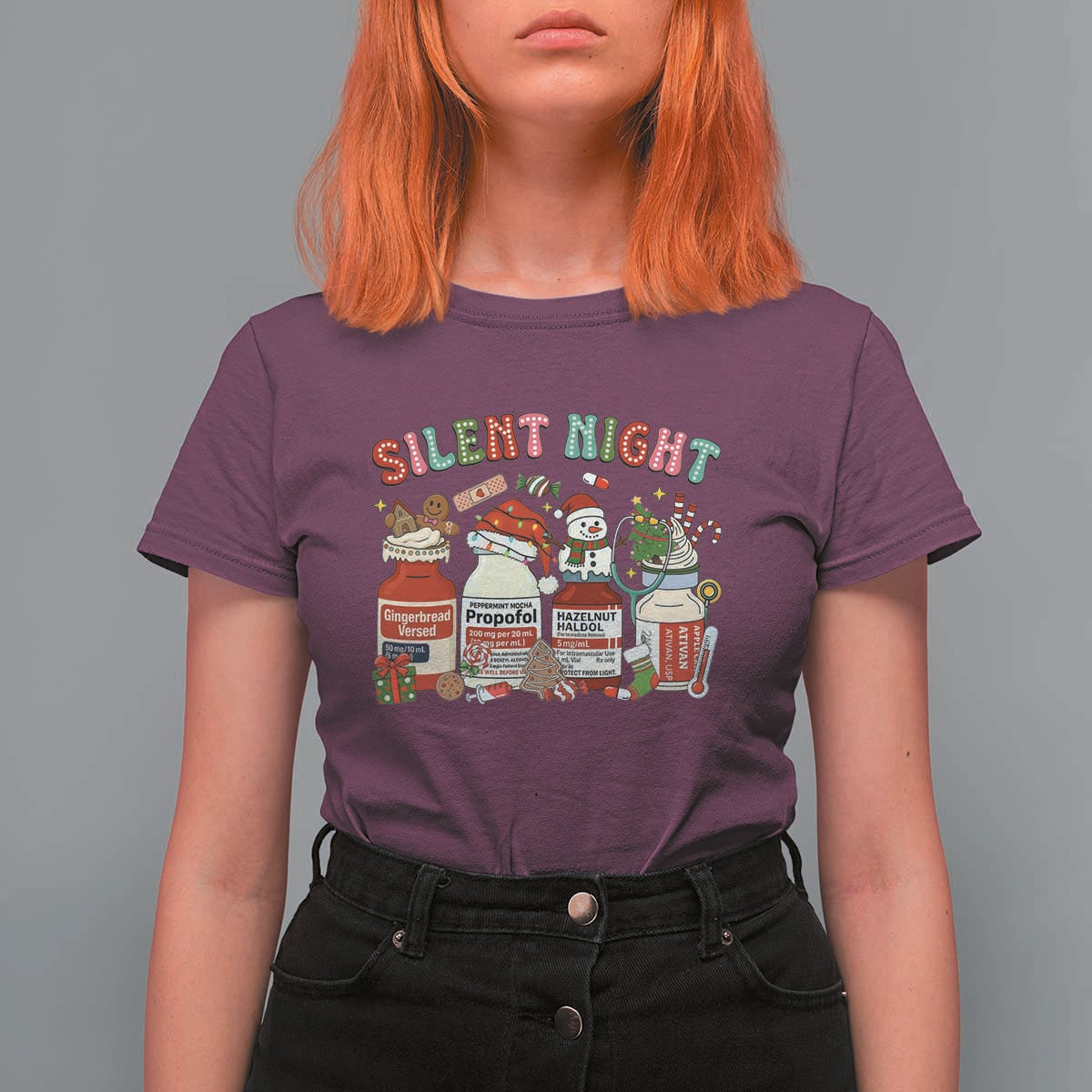 Funny Silent Night Nurse Christmas T Shirt For Women Festive Meds and Holiday Medical Humor - Wonder Print Shop