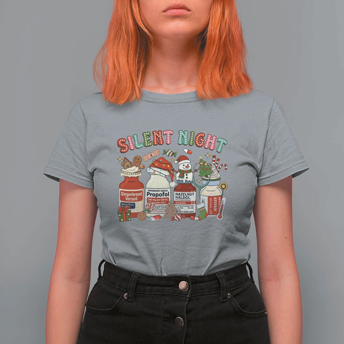 Funny Silent Night Nurse Christmas T Shirt For Women Festive Meds and Holiday Medical Humor - Wonder Print Shop