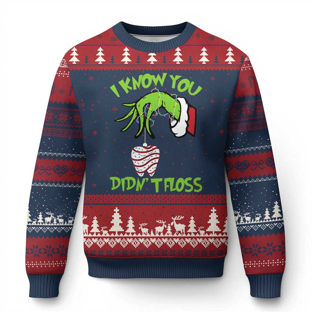 Funny Dental Xmas Ugly Christmas Sweater I Know You Didnt Floss Dentist Holiday Humor - Wonder Print Shop