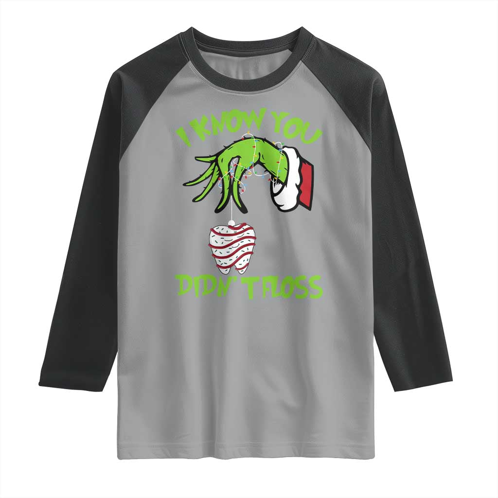 Funny Dental Christmas Raglan Shirt I Know You Didnt Floss Dentist Holiday Humor - Wonder Print Shop