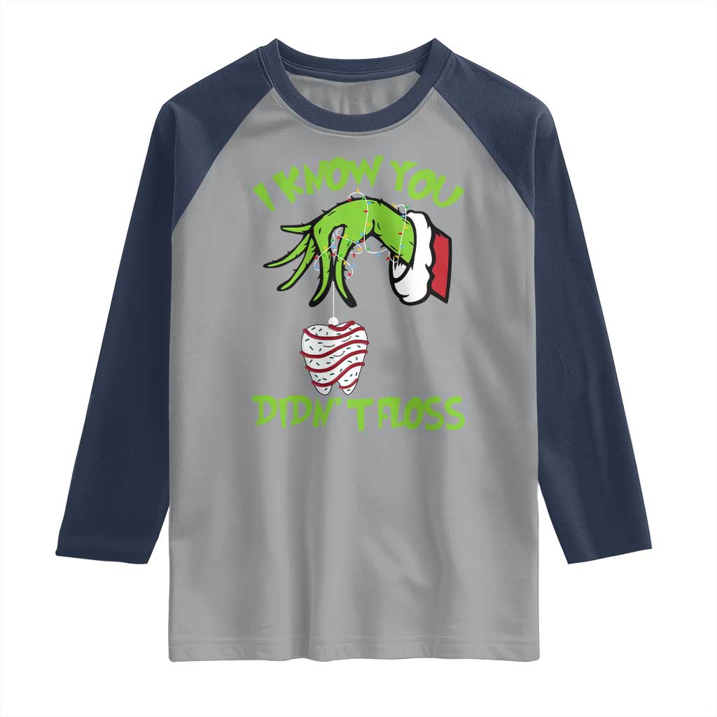 Funny Dental Christmas Raglan Shirt I Know You Didnt Floss Dentist Holiday Humor - Wonder Print Shop